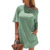 imageEXLURA Womens Summer T Shirt Dress Casual Short Sleeve Loose Striped Mini Dresses 2025 Vacation Beach Sundress PocketsDark Green Apricot