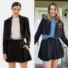 imageEXLURA Womens Business Casual Blazer Suit Sets and Pleated Mini Skirt 2 Piece Outfits Trendy Long Sleeve Y2K Clothes 2025Black