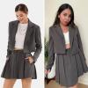 imageEXLURA Womens Business Casual Blazer Suit Sets and Pleated Mini Skirt 2 Piece Outfits Trendy Long Sleeve Y2K Clothes 2025Dark Grey