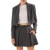 imageEXLURA Womens Business Casual Blazer Suit Sets and Pleated Mini Skirt 2 Piece Outfits Trendy Long Sleeve Y2K Clothes 2025Dark Grey