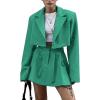 imageEXLURA Womens Business Casual Blazer Suit Sets and Pleated Mini Skirt 2 Piece Outfits Trendy Long Sleeve Y2K Clothes 2025Green