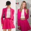 imageEXLURA Womens Business Casual Blazer Suit Sets and Pleated Mini Skirt 2 Piece Outfits Trendy Long Sleeve Y2K Clothes 2025Hot Pink