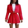 imageEXLURA Womens Business Casual Blazer Suit Sets and Pleated Mini Skirt 2 Piece Outfits Trendy Long Sleeve Y2K Clothes 2025Red
