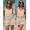 imageEXLURA Womens Summer 2 Piece Sets Sleeveless V Neck Knotted Tank Tops Shorts Matching Sets Vacation Cruise Beach Outfits 2025Apricot