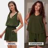 imageEXLURA Womens Summer 2 Piece Sets Sleeveless V Neck Knotted Tank Tops Shorts Matching Sets Vacation Cruise Beach Outfits 2025Army Green