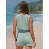 imageEXLURA Womens Summer 2 Piece Sets Sleeveless V Neck Knotted Tank Tops Shorts Matching Sets Vacation Cruise Beach Outfits 2025Grey Green