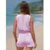 imageEXLURA Womens Summer 2 Piece Sets Sleeveless V Neck Knotted Tank Tops Shorts Matching Sets Vacation Cruise Beach Outfits 2025Pink