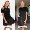 imageEXLURA Womens Summer Casual Short Sleeve Dress Crewneck Tshirt Dresses Pleated Aline Mini Dress 2025 Vacation Beach SundressBlack