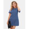 imageEXLURA Womens Summer Casual Short Sleeve Dress Crewneck Tshirt Dresses Pleated Aline Mini Dress 2025 Vacation Beach SundressDark Blue