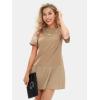 imageEXLURA Womens Summer Casual Short Sleeve Dress Crewneck Tshirt Dresses Pleated Aline Mini Dress 2025 Vacation Beach SundressKhaki