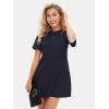 imageEXLURA Womens Summer Casual Short Sleeve Dress Crewneck Tshirt Dresses Pleated Aline Mini Dress 2025 Vacation Beach SundressNavy Blue