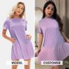 imageEXLURA Womens Summer Casual Short Sleeve Dress Crewneck Tshirt Dresses Pleated Aline Mini Dress 2025 Vacation Beach SundressPurple