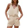 imageEXLURA Womens Summer 2 Piece Sets Sleeveless V Neck Knotted Tank Tops Shorts Matching Sets Vacation Cruise Beach Outfits 2025Apricot