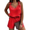 imageEXLURA Womens Summer 2 Piece Sets Sleeveless V Neck Knotted Tank Tops Shorts Matching Sets Vacation Cruise Beach Outfits 2025Red