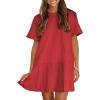 imageEXLURA Womens Summer Casual Short Sleeve Dress Crewneck Tshirt Dresses Pleated Aline Mini Dress 2025 Vacation Beach SundressRed