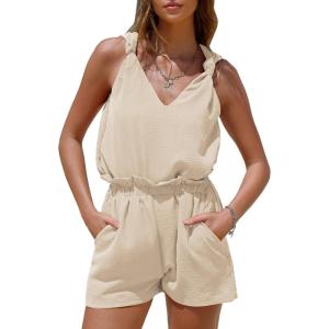 imageEXLURA Womens Summer 2 Piece Sets Sleeveless V Neck Knotted Tank Tops Shorts Matching Sets Vacation Cruise Beach Outfits 2025Apricot