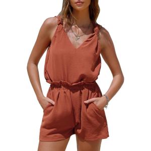 imageEXLURA Womens Summer 2 Piece Sets Sleeveless V Neck Knotted Tank Tops Shorts Matching Sets Vacation Cruise Beach Outfits 2025Caramel