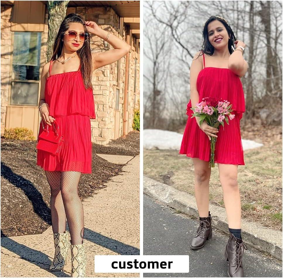 imageEXLURA Womens 2025 Summer Romper Dress Spaghetti Strap Pleated Beach Vacation Outfit Fashion Cruise Short Jumpsuit OutfitsRed