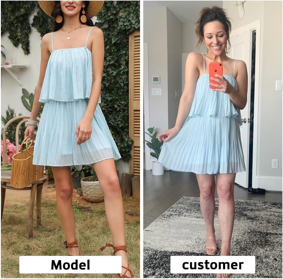 imageEXLURA Womens 2025 Summer Romper Dress Spaghetti Strap Pleated Beach Vacation Outfit Fashion Cruise Short Jumpsuit OutfitsSky Blue