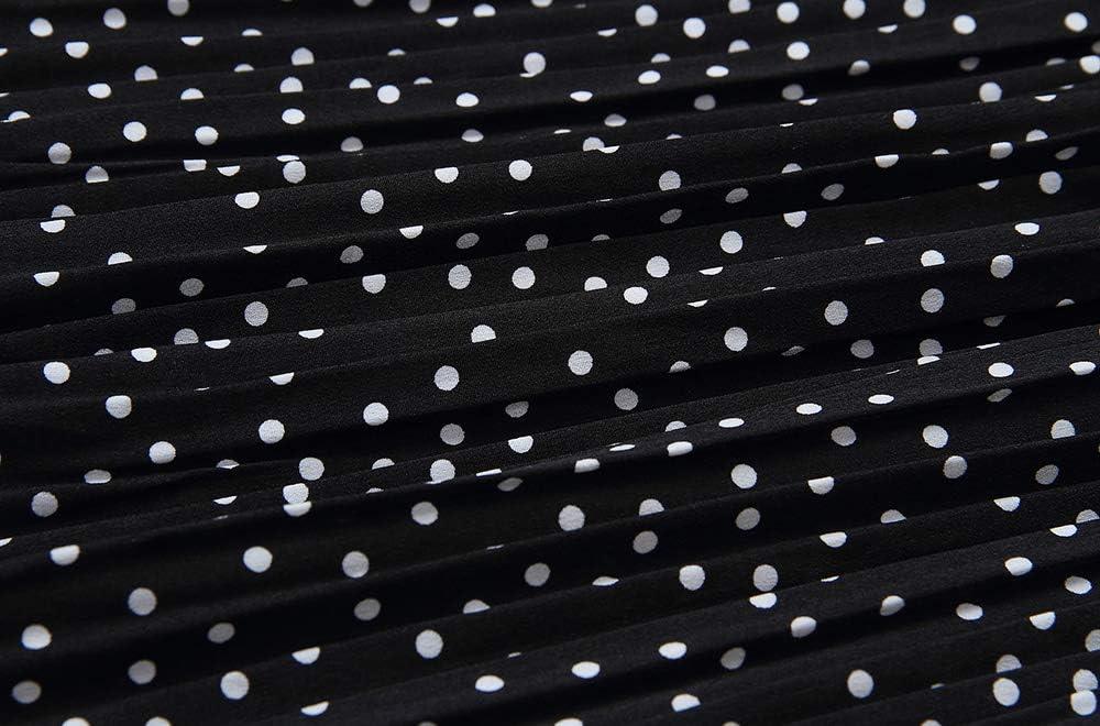 imageEXLURA Womens High Waist Polka Dot Pleated Maxi Skirt Midi Swing Skirt Beach Vacation Cruise Outfits with PocketsBlack