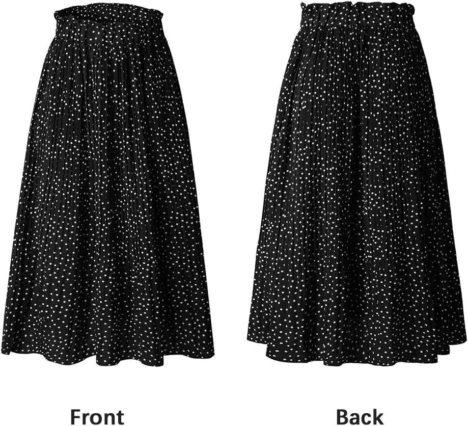 imageEXLURA Womens High Waist Polka Dot Pleated Maxi Skirt Midi Swing Skirt Beach Vacation Cruise Outfits with PocketsBlack