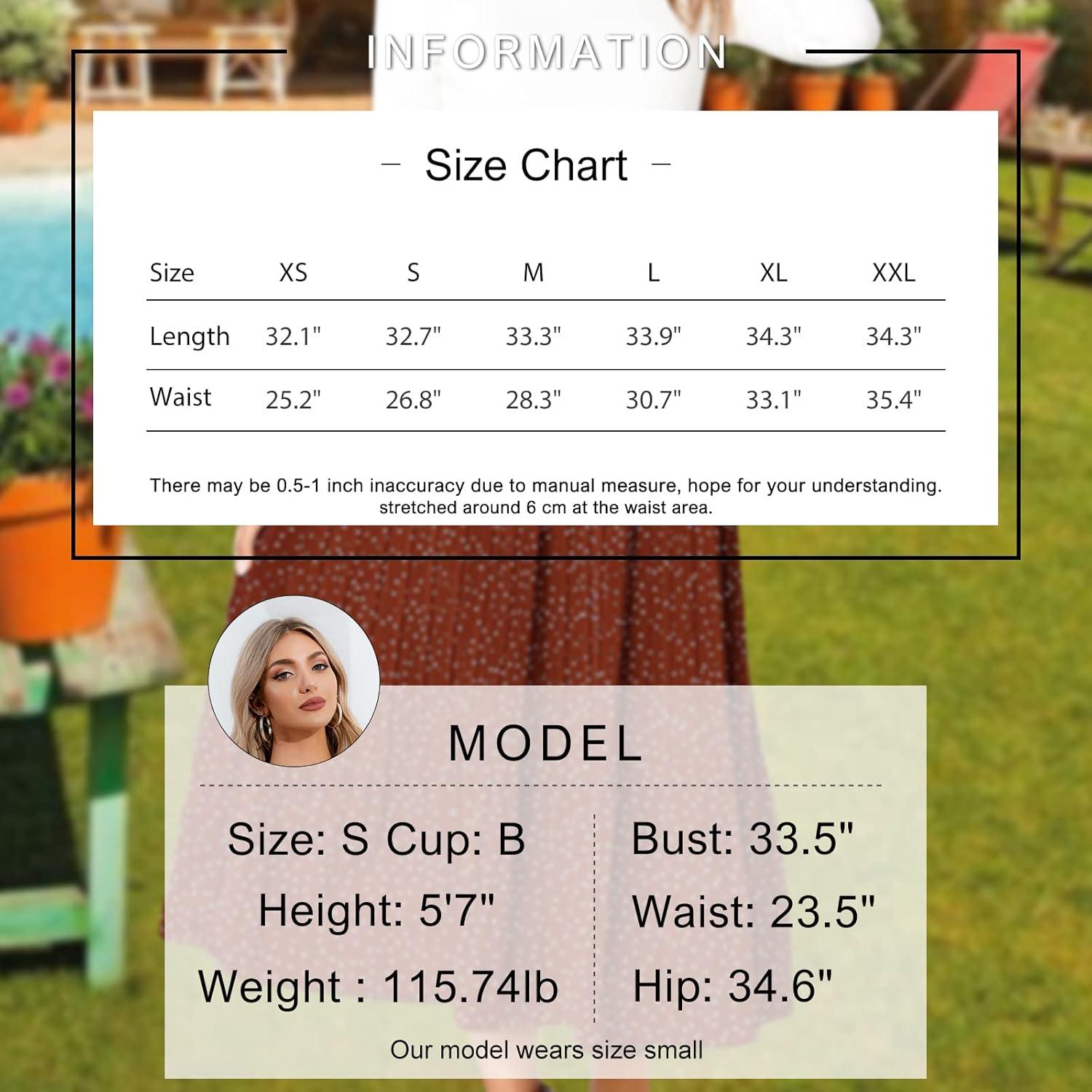 imageEXLURA Womens High Waist Polka Dot Pleated Maxi Skirt Midi Swing Skirt Beach Vacation Cruise Outfits with PocketsCoffee