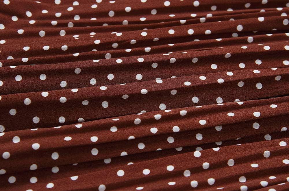 imageEXLURA Womens High Waist Polka Dot Pleated Maxi Skirt Midi Swing Skirt Beach Vacation Cruise Outfits with PocketsCoffee