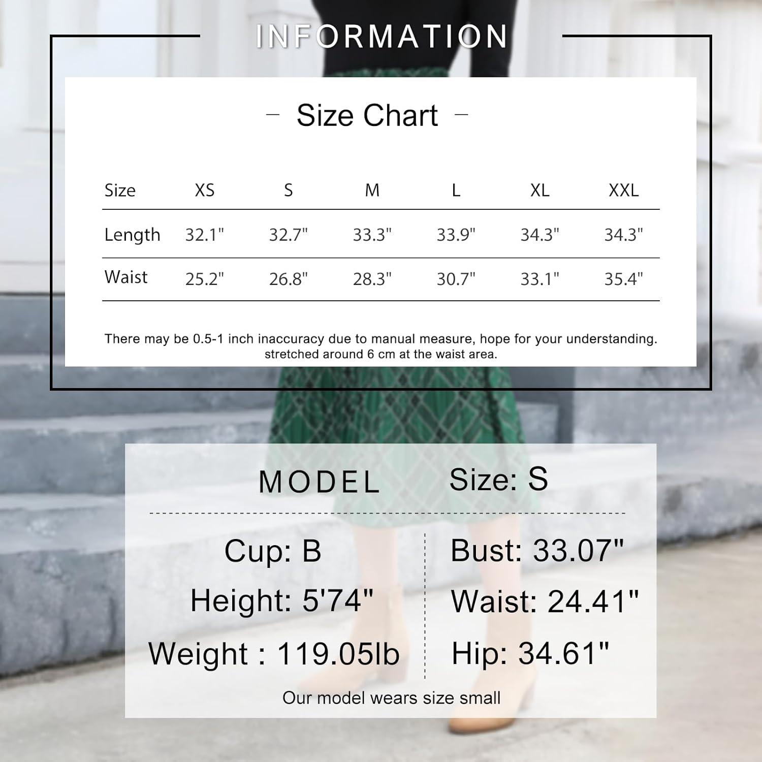 imageEXLURA Womens High Waist Polka Dot Pleated Maxi Skirt Midi Swing Skirt Beach Vacation Cruise Outfits with PocketsGreen Plaid
