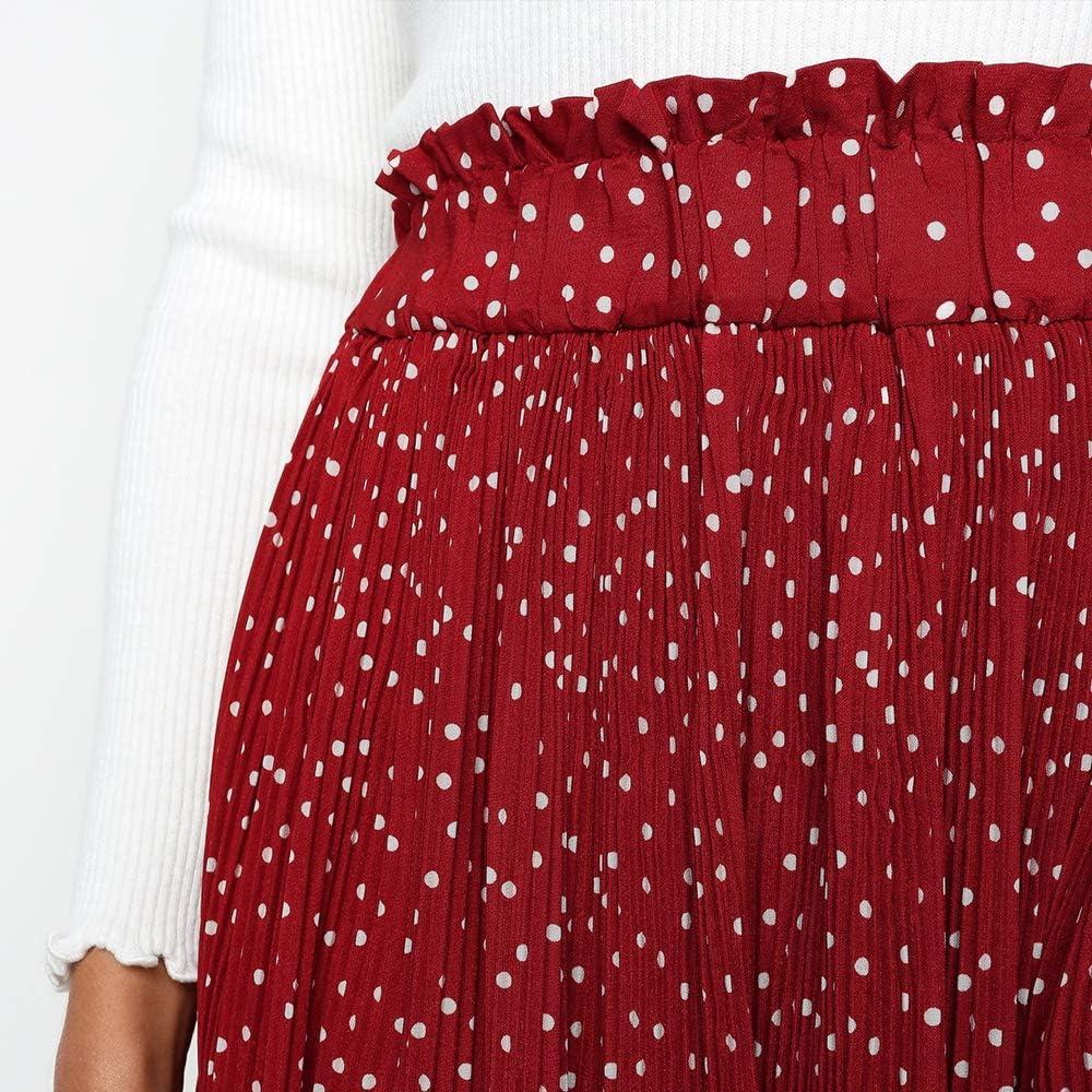 imageEXLURA Womens High Waist Polka Dot Pleated Maxi Skirt Midi Swing Skirt Beach Vacation Cruise Outfits with PocketsRed
