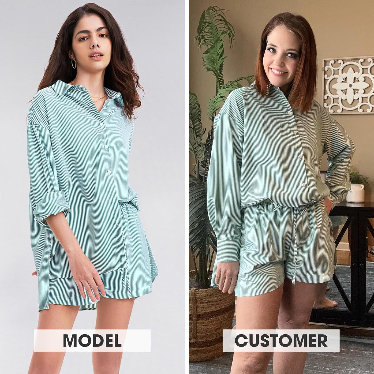 imageEXLURA Womens Summer 2 Piece Sets Long Sleeve Button Down Shirts Matching Short Sets Beach Vacation Cruise Outfits 2025Green