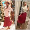 imageEXLURA Womens High Waist Polka Dot Pleated Maxi Skirt Midi Swing Skirt Beach Vacation Cruise Outfits with PocketsRed