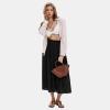 imageEXLURA Womens High Waist Polka Dot Pleated Maxi Skirt Midi Swing Skirt Beach Vacation Cruise Outfits with PocketsSolid Black