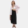 imageEXLURA Womens High Waist Polka Dot Pleated Maxi Skirt Midi Swing Skirt Beach Vacation Cruise Outfits with PocketsSolid Black
