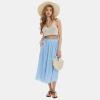 imageEXLURA Womens High Waist Polka Dot Pleated Maxi Skirt Midi Swing Skirt Beach Vacation Cruise Outfits with PocketsSolid Blue