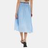 imageEXLURA Womens High Waist Polka Dot Pleated Maxi Skirt Midi Swing Skirt Beach Vacation Cruise Outfits with PocketsSolid Blue