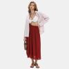 imageEXLURA Womens High Waist Polka Dot Pleated Maxi Skirt Midi Swing Skirt Beach Vacation Cruise Outfits with PocketsSolid Caramel