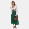 imageEXLURA Womens High Waist Polka Dot Pleated Maxi Skirt Midi Swing Skirt Beach Vacation Cruise Outfits with PocketsSolid Green