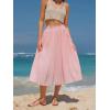 imageEXLURA Womens High Waist Polka Dot Pleated Maxi Skirt Midi Swing Skirt Beach Vacation Cruise Outfits with PocketsSolid Pink