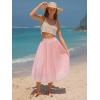 imageEXLURA Womens High Waist Polka Dot Pleated Maxi Skirt Midi Swing Skirt Beach Vacation Cruise Outfits with PocketsSolid Pink
