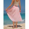 imageEXLURA Womens High Waist Polka Dot Pleated Maxi Skirt Midi Swing Skirt Beach Vacation Cruise Outfits with PocketsSolid Pink
