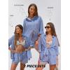 imageEXLURA Womens Summer 2 Piece Sets Long Sleeve Button Down Shirts Matching Short Sets Beach Vacation Cruise Outfits 2025Blue