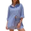 imageEXLURA Womens Summer 2 Piece Sets Long Sleeve Button Down Shirts Matching Short Sets Beach Vacation Cruise Outfits 2025Blue