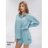 imageEXLURA Womens Summer 2 Piece Sets Long Sleeve Button Down Shirts Matching Short Sets Beach Vacation Cruise Outfits 2025Blue Green