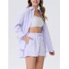 imageEXLURA Womens Summer 2 Piece Sets Long Sleeve Button Down Shirts Matching Short Sets Beach Vacation Cruise Outfits 2025Purple