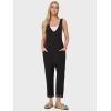 imageEXLURA Womens Summer High Roller Denim Bib Jumpsuits Casual Loose Overalls Baggy Jeans Romper with Pockets 2025 OutfitsBlack