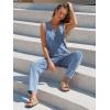 imageEXLURA Womens Summer High Roller Denim Bib Jumpsuits Casual Loose Overalls Baggy Jeans Romper with Pockets 2025 OutfitsDenim Light Blue