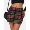 imageEXLURA Womens Button Bodycon Mini Skirt Sexy Night Club High Waist Elastic Y2K Trendy Short Plaid SkirtsBlack Red