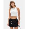 imageEXLURA Womens Button Bodycon Mini Skirt Sexy Night Club High Waist Elastic Y2K Trendy Short Plaid SkirtsDenim Black