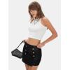 imageEXLURA Womens Button Bodycon Mini Skirt Sexy Night Club High Waist Elastic Y2K Trendy Short Plaid SkirtsDenim Black