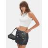 imageEXLURA Womens Button Bodycon Mini Skirt Sexy Night Club High Waist Elastic Y2K Trendy Short Plaid SkirtsDenim Grey